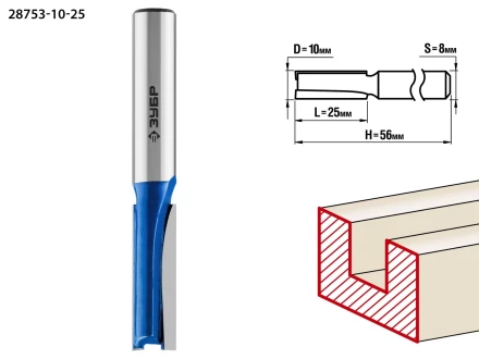 ЗУБР 10 x 25 мм, хвостовик 8 мм, фреза пазовая прямая, Профессионал (28753-10-25) купить в Ноябрьске
