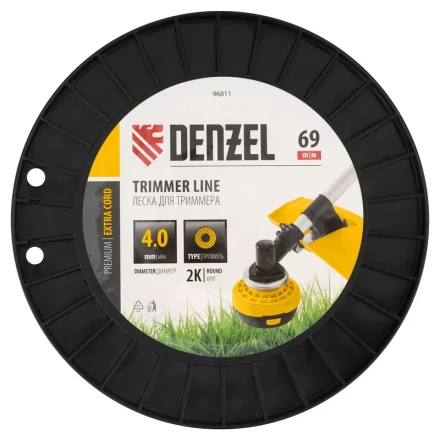 Леска для триммера двухкомпонентная круглая, 4,0мм х 69м, на DIN катушке EXTRA CORD// Denzel 96811 купить в Ноябрьске