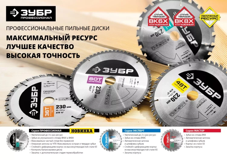 Диск пильный ЗУБР "ПРОФИ" "Быстрый рез" по дереву, 24Т, 250х30мм 36850-250-30-24 купить в Ноябрьске