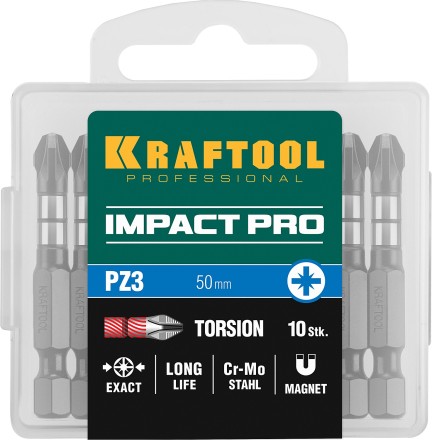 Биты для ударных шуруповертов KRAFTOOL Impact Pro PZ 26193-3-50-S10 купить в Ноябрьске