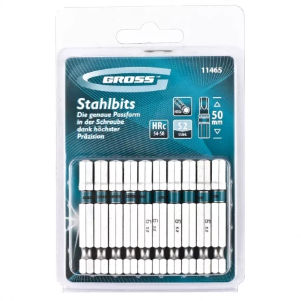 Набор бит HEX 6х50 сталь S2 10 шт GROSS 11465 купить в Ноябрьске