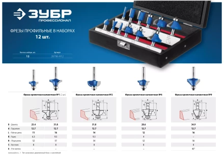 ЗУБР 12 шт, набор профильных фрез по дереву, Профессионал (28796-H12) купить в Ноябрьске