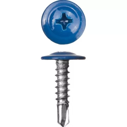 Саморезы ЗУБР с прессшайбой и сверлом по листовому металлу до 2мм, окрашенные в RAL-5005, PH2, 4,2х25мм, 400шт 300211-42-025-5005 купить в Ноябрьске