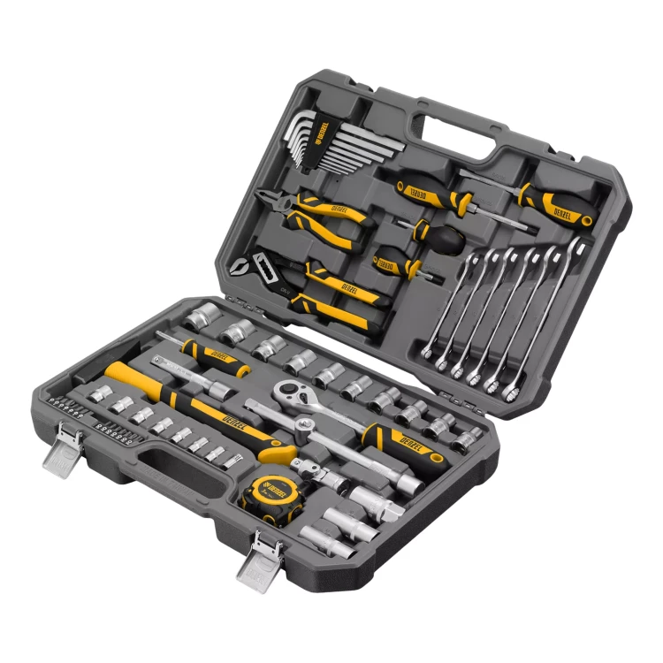 Набор инструментов Denzel 15801, 1/2", 1/4", CrV, S2, пластиковый кейс, 64 предмета купить в Ноябрьске