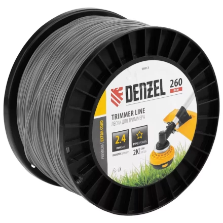 Леска для триммера двухкомпонентная звезда, 2,4мм х 260м, на DIN катушке EXTRA CORD// Denzel 96813 купить в Ноябрьске