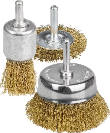 STAYER &quot;PROFESSIONAL&quot;. Набор щеток-крацовок для дрели, витая стальная латунированная проволока 0,3мм, диск. 50мм, чаш. 50мм, кистевая 25мм, 3шт 35152-H3_z01 купить в Ноябрьске