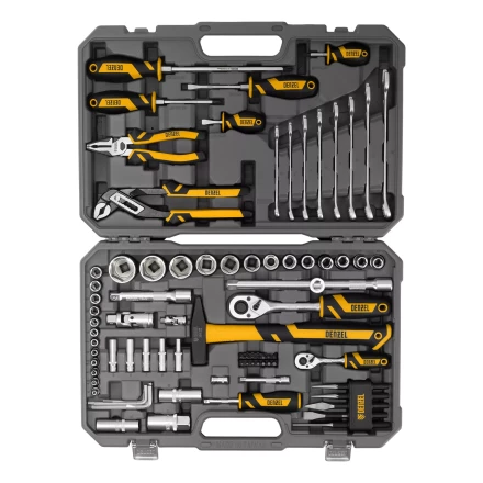 Набор инструментов Denzel 15802, 1/2&quot;, 1/4&quot;, CrV, S2, пластиковый кейс, 84 предмета купить в Ноябрьске
