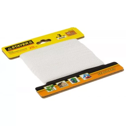 Шнур STAYER &quot;STANDARD&quot; хозяйственно-бытовой, полипропиленовый, вязанный, без сердечника, белый, d 3, 20м 50420-03-020 купить в Ноябрьске