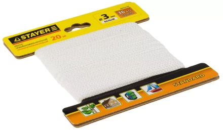 Шнур STAYER &quot;STANDARD&quot; хозяйственно-бытовой, полипропиленовый, вязанный, без сердечника, белый, d 3, 20м 50420-03-020 купить в Ноябрьске