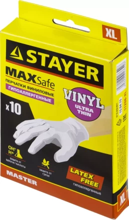 Перчатки STAYER &quot;MASTER&quot; виниловые экстратонкие, XL, 10шт 11208-XL купить в Ноябрьске