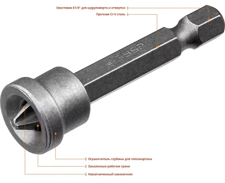 ЗУБР 10 шт, PH2, 50 мм, биты с ограничителем (26002-2-50-10) купить в Ноябрьске