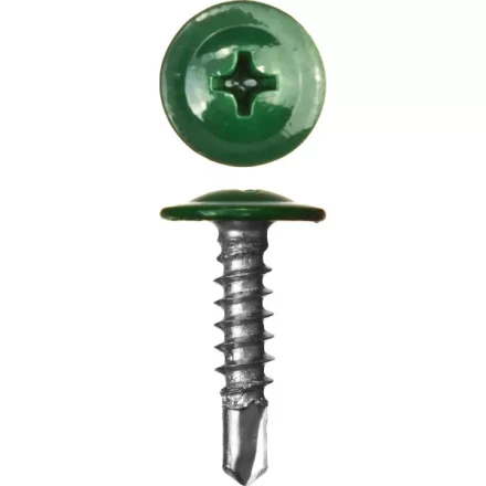 Саморезы ЗУБР с прессшайбой и сверлом по листовому металлу до 2мм, окрашенные в RAL-6005, PH2, 4,2х19мм, 450шт 300211-42-019-6005 купить в Ноябрьске