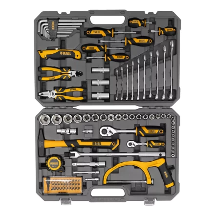 Набор инструментов Denzel 15803, 1/2&quot;, 1/4&quot;, CrV, S2, пластиковый кейс, 100 предметов купить в Ноябрьске