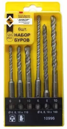Набор буров SDS+ 6;8;10Х110 мм 6;8;10Х160 мм 6 штук пластиковый футляр Энкор 10996 купить в Ноябрьске