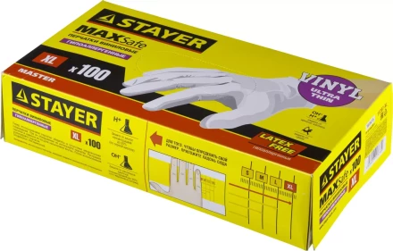 Перчатки STAYER &quot;MASTER&quot; виниловые экстратонкие, XL, 100шт 11207-XL купить в Ноябрьске