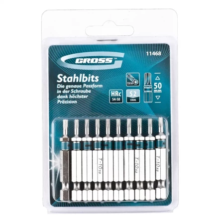 Набор бит TORX 10х50 сталь S2 10 шт GROSS 11468 купить в Ноябрьске