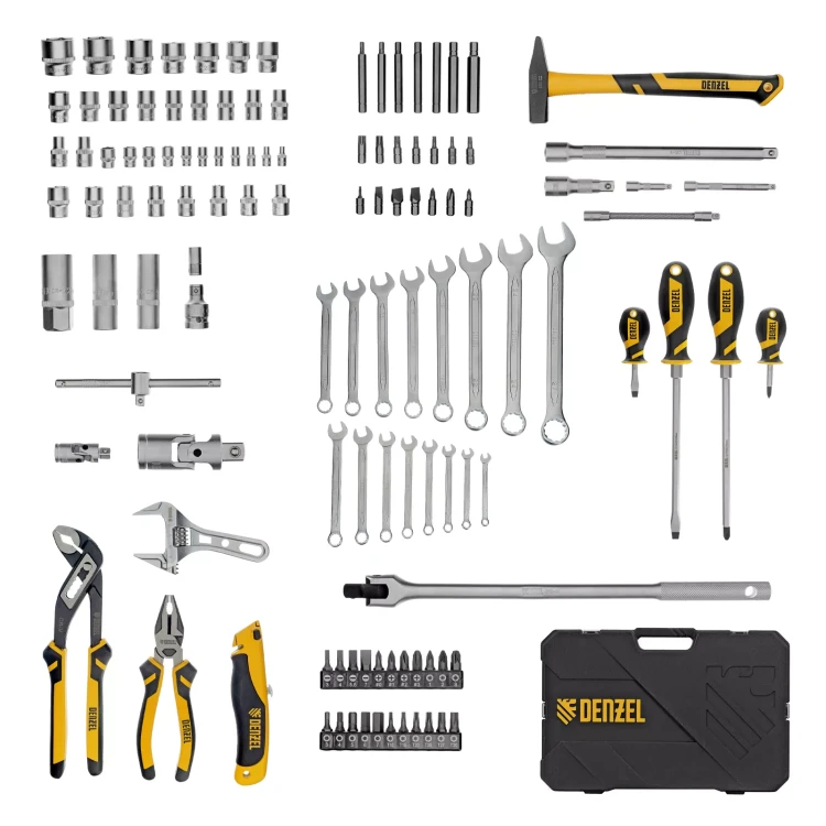Набор инструментов Denzel 15804, 1/2", 1/4", CrV, S2, пластиковый кейс, 122 предмета купить в Ноябрьске