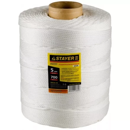 Шнур STAYER &quot;STANDARD&quot; хозяйственно-бытовой, полипропиленовый, вязанный, без сердечника, белый, d 5, катушка 700м 50420-05-700 купить в Ноябрьске