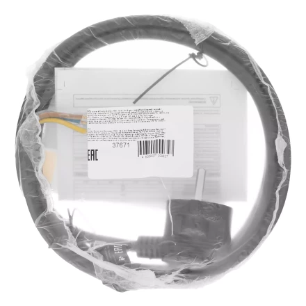 Шнур сетевой Denzel Energy Series, ПВС, 1,5 м, 3 x 1,5 мм, с неразборной вилкой, черный, 3 м, 37671 купить в Ноябрьске