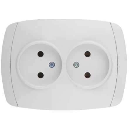 Розетка СВЕТОЗАР &quot;CITY LIGHT&quot; двойная в сборе, без заземления, цвет белый, 16А/~250В SV-54202-W купить в Ноябрьске