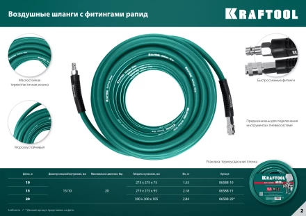 Воздушные шланги KRAFTOOL с фитингами рапид 10х15 мм 06588-20 купить в Ноябрьске