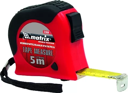 Рулетка Double  fixation 5 м х 19 мм обрезиненный корпус двойная плавная фиксация  MATRIX 31056 купить в Ноябрьске