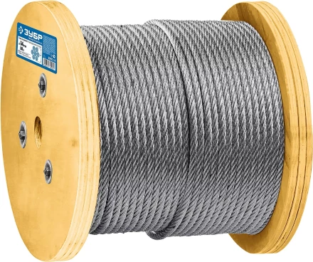 ЗУБР DIN 3066, свивка 6 х 37 + IWR, 14 мм, L 50 м, грузоподъемный стальной трос, Профессионал (30417-14) купить в Ноябрьске