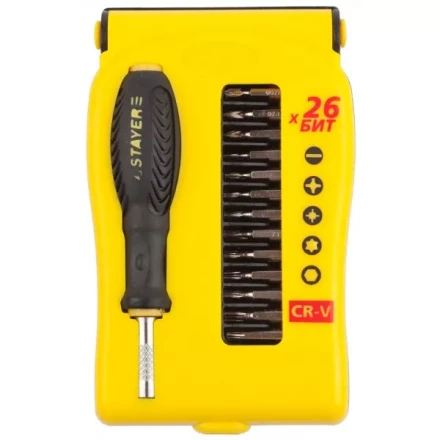 Набор STAYER: Отвертки для точных работ, Cr-V, Cr сменные биты, обрезиненная рукоятка, 28предметов 25614-H28 купить в Ноябрьске