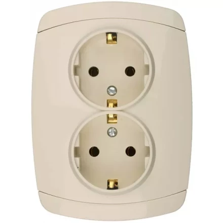 Розетка СВЕТОЗАР &quot;CITY LIGHT&quot; двойная в сборе, с заземлением, цвет бежевый, 16А/~250В SV-54207-B купить в Ноябрьске