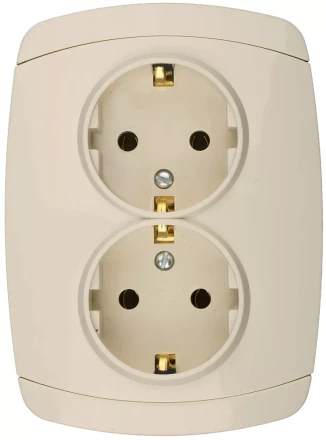 Розетка СВЕТОЗАР &quot;CITY LIGHT&quot; двойная в сборе, с заземлением, цвет бежевый, 16А/~250В SV-54207-B купить в Ноябрьске