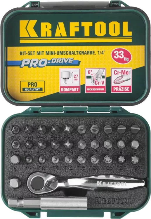 PRO. Наборы в боксе: БИТЫ KRAFTOOL PRO-Drive 26157-H33 купить в Ноябрьске