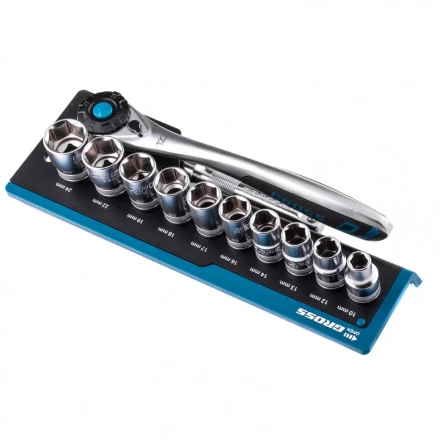 Набор торцевых головок трещотка 120 зубьев 12 предметов 1/2&quot; CrV Gross 14138 купить в Ноябрьске