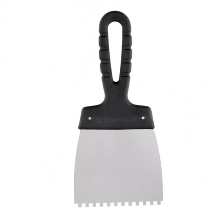 Шпатель из нержавеющей стали 100 мм зуб 4 х 4 мм пластмассовая ручка Россия 85138 купить в Ноябрьске