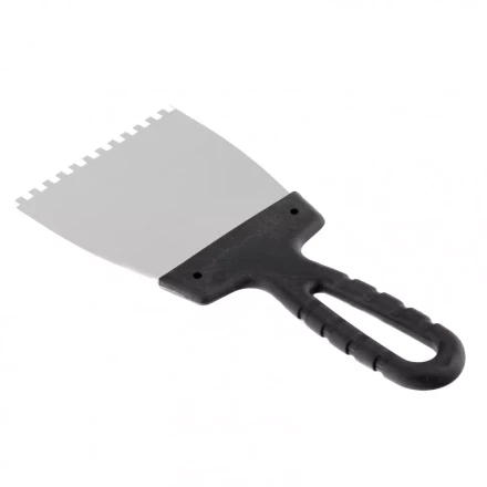Шпатель из нержавеющей стали 100 мм зуб 4 х 4 мм пластмассовая ручка Россия 85138 купить в Ноябрьске