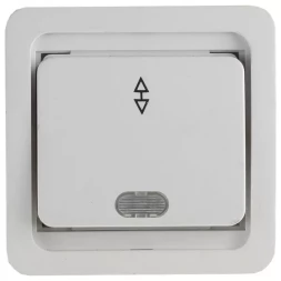 Выключатель СВЕТОЗАР "ГАММА" проходной одноклавишный, с подсветкой, цвет белый, 10А/~250В SV-54138-W