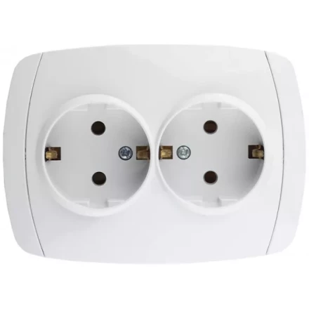 Розетка СВЕТОЗАР &quot;CITY LIGHT&quot; двойная в сборе, с заземлением, цвет белый, 16А/~250В SV-54207-W купить в Ноябрьске