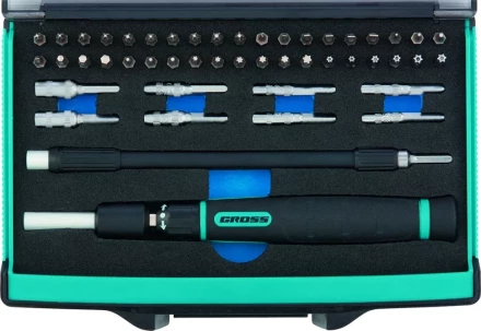 Отвертка с набором бит и торцевых головок для точных работ, Гибкий привод. 48 штук, CrMo Gross 11599 купить в Ноябрьске