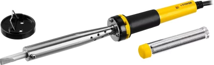 Паяльник PROTerm с двухкомпонентной рукояткой, в комплекте с припоем и подставкой, жало - клин, STAYER Professional 55300-100, 100 Вт 55300-100 купить в Ноябрьске