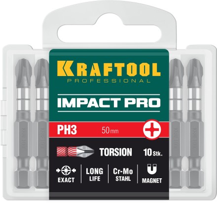 Биты для ударных шуруповертов KRAFTOOL Impact Pro PH 26191-3-50-S10 купить в Ноябрьске