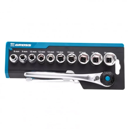 Набор торцевых головок трещотка 120 зубьев 12 предметов 3/8&quot; CrV Gross 14139 купить в Ноябрьске