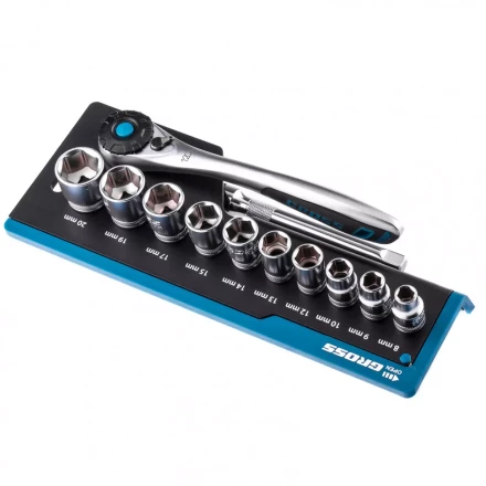 Набор торцевых головок трещотка 120 зубьев 12 предметов 3/8&quot; CrV Gross 14139 купить в Ноябрьске