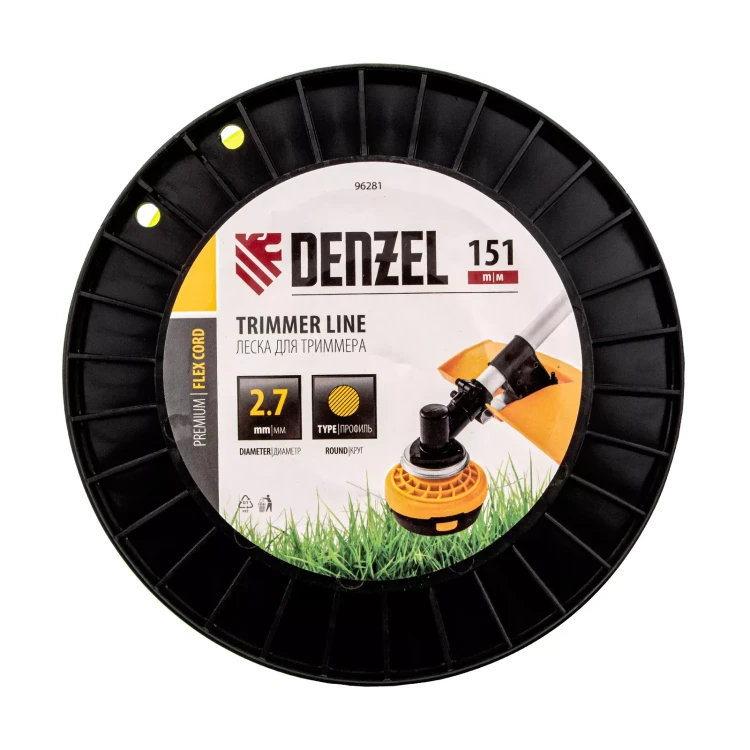 Леска для триммера круглая, 2,7мм х 151м, на DIN катушке FLEX CORD,  Denzel 96281 купить в Ноябрьске