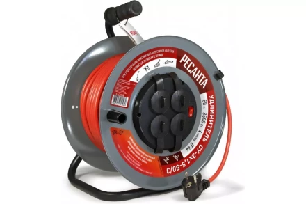 Удлинитель силовой на металлической катушке Ресанта СУ-3х1,5-50/3 (с выкл., 4 розетки, IP44) 61/118/8 купить в Ноябрьске