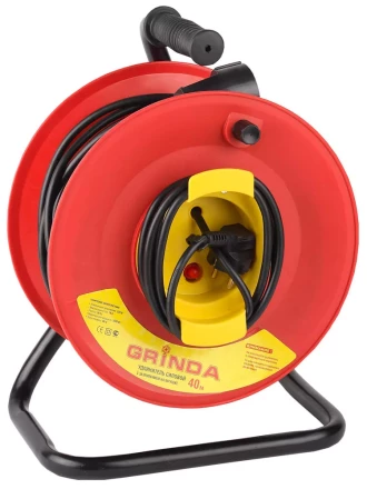 Удлинитель на катушке, 1 гнездо, евророзетка, 50м, заземление, защита от перегрузки, GRINDA 8-43665-50 купить в Ноябрьске