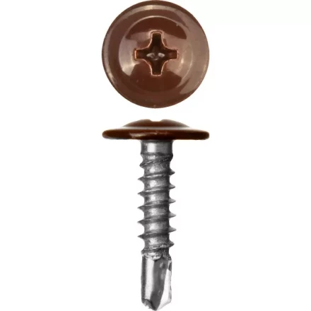 Саморезы ЗУБР с прессшайбой и сверлом по листовому металлу до 2мм, окрашенные в RAL-8017, PH2, 4,2х25мм, 400шт 300211-42-025-8017 купить в Ноябрьске