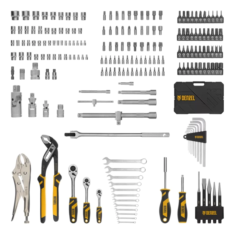 Набор инструментов Denzel 15808, 1/2", 3/8", 1/4", CrV, S2, пластиковый кейс, 232 предмета купить в Ноябрьске