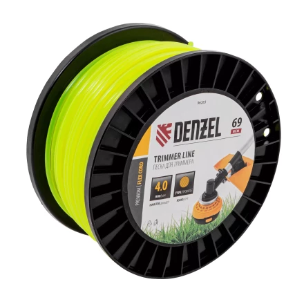 Леска для триммера круглая, 4,0мм х 69м, на DIN катушке FLEX CORD,  Denzel 96283 купить в Ноябрьске