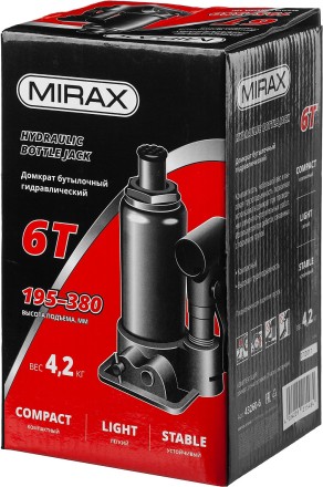 Домкрат гидравлический бутылочный, 6т, 195-380 мм, MIRAX 43260-6 43260-6 купить в Ноябрьске