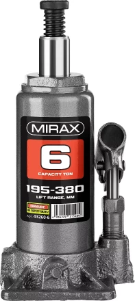 Домкрат гидравлический бутылочный, 6т, 195-380 мм, MIRAX 43260-6 43260-6 купить в Ноябрьске