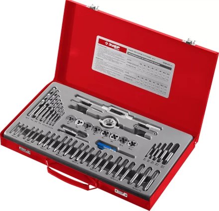 Набор метчиков и плашек ЗУБР &quot;МАСТЕР&quot;, сталь 9ХС, 52 предмета 28130-H52_z01 купить в Ноябрьске